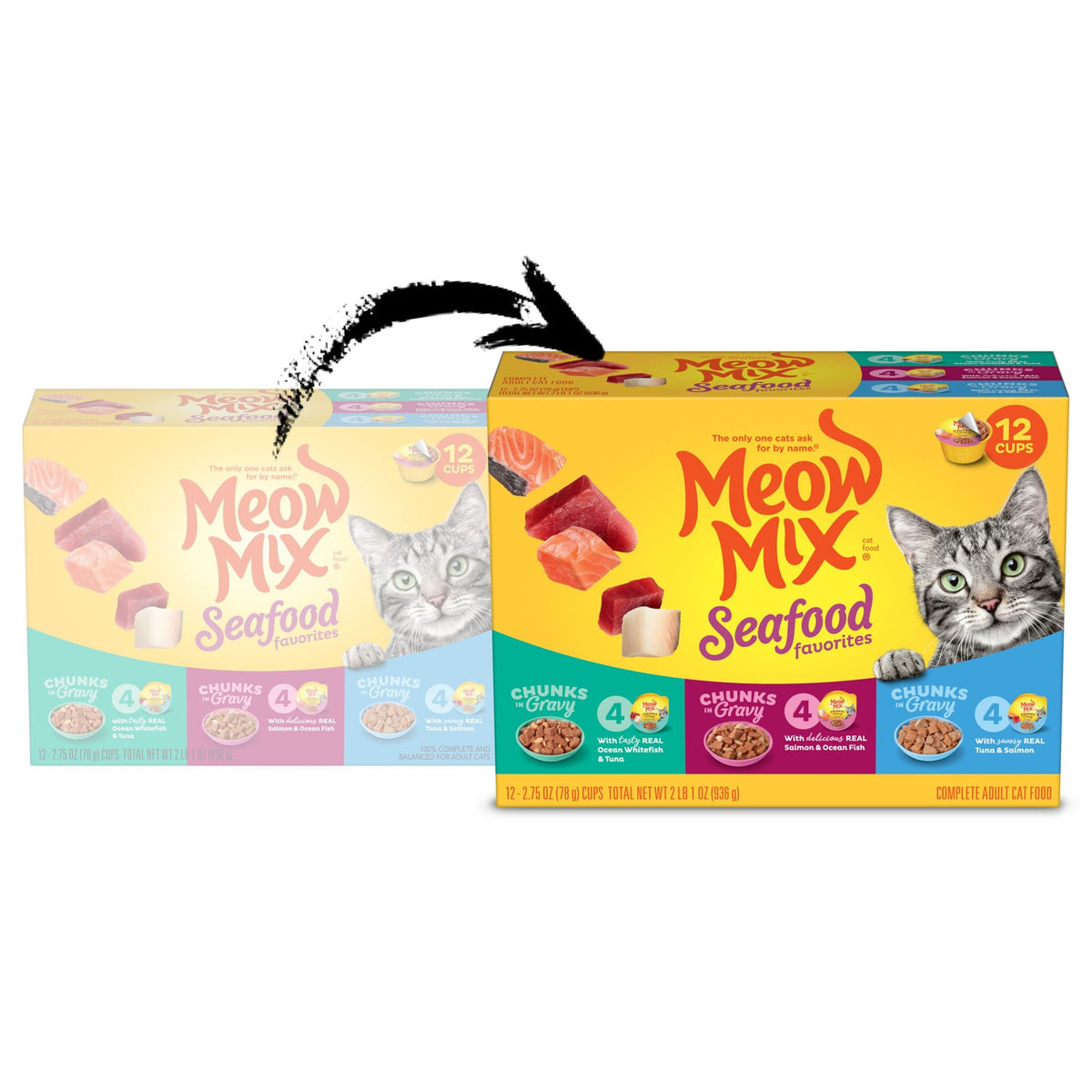 Meow Mix Savory Morsels Seafood Favorites Variety Pack, 2.75 oz Can (12 Pack) — product image 2