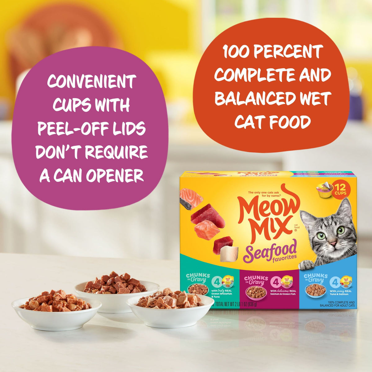 Meow Mix Savory Morsels Seafood Favorites Variety Pack, 2.75 oz Can (12 Pack) — product image 4