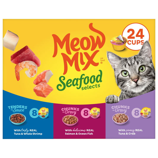 Meow Mix Seafood Selections Variety Pack, Wet Cat Food, 2.75 oz Cup (24 Pack)