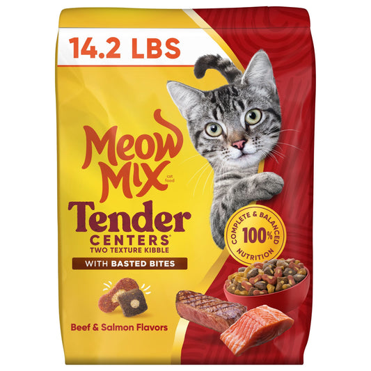 Meow Mix Tender Centers, Basted Bites Beef & Salmon Flavors, Dry Cat Food, 14.2 lb. Bag