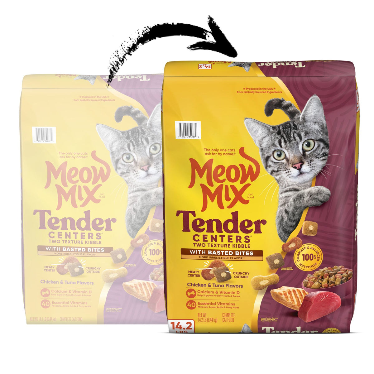 Meow Mix Tender Centers Dry Cat Food with Basted Bites, Chicken & Tuna Flavors, 14.2 lb Bag — product image 2