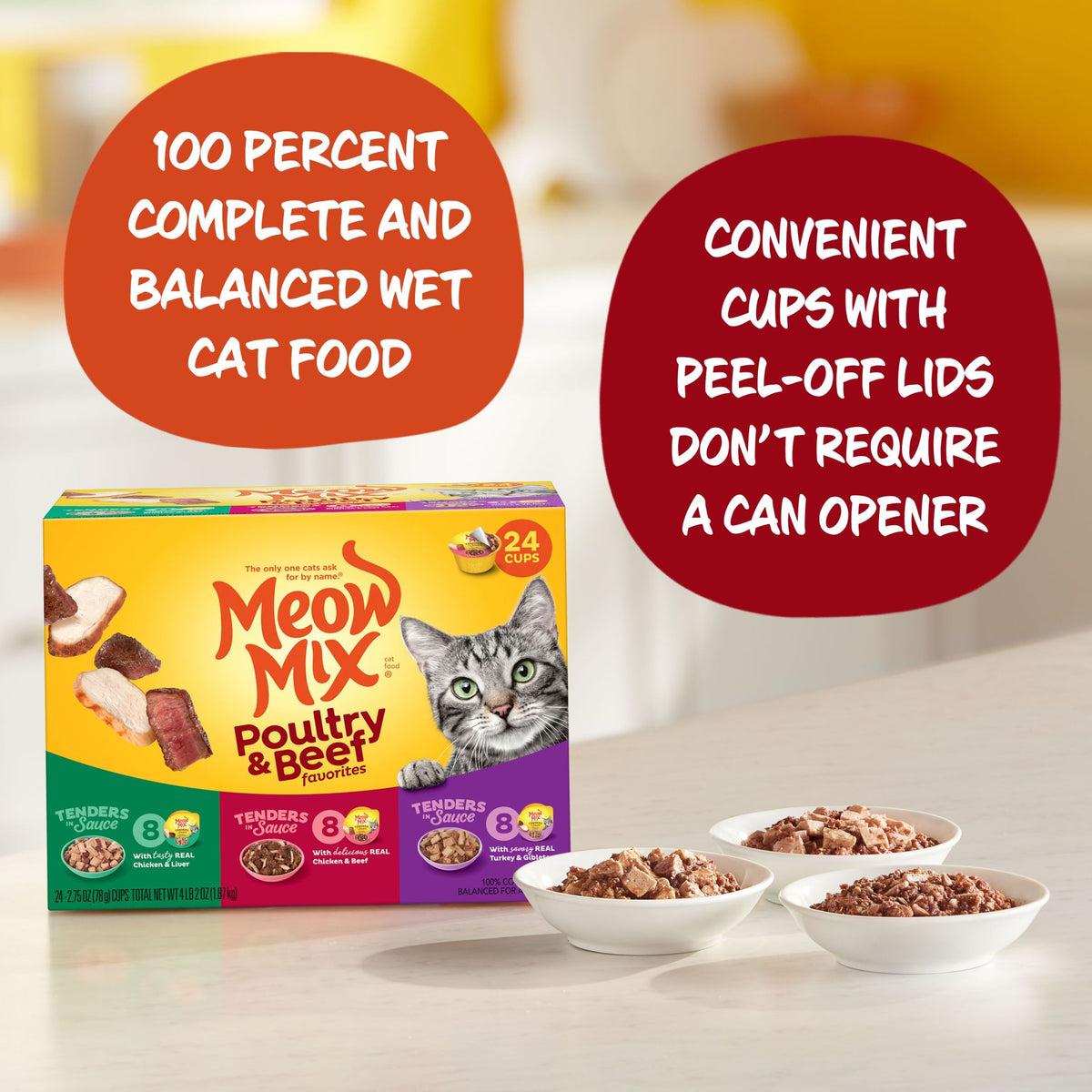 Meow Mix Tenders in Sauce Wet Cat Food Variety Pack With Poultry & Beef Favorites, 24 Cups, 2.75 oz Each — product image 4