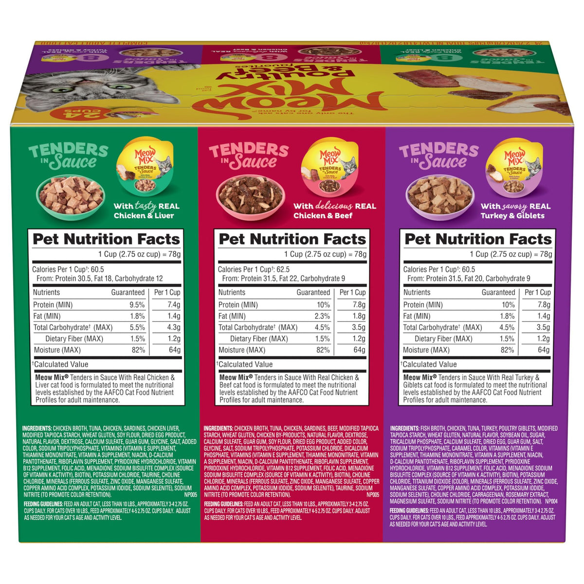 Meow Mix Tenders in Sauce Wet Cat Food Variety Pack With Poultry & Beef Favorites, 24 Cups, 2.75 oz Each — product image 8
