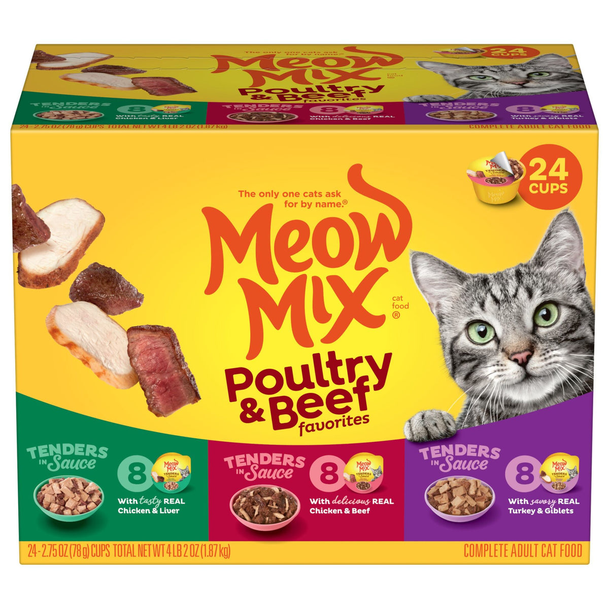 Meow Mix Tenders in Sauce Wet Cat Food Variety Pack With Poultry & Beef Favorites, 24 Cups, 2.75 oz Each — product image 9