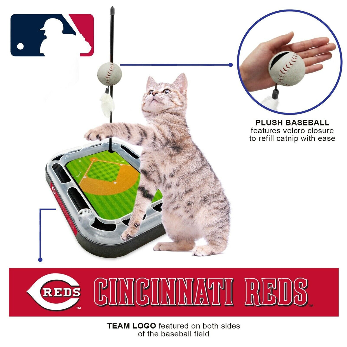 MLB Cincinnati Reds CAT Scratcher Mat Toy with Catnip Plush & Feather Cat Toy 5-in-1 Kitty Toy — product image 4