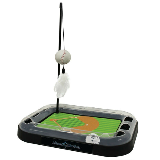 MLB Miami Marlins CAT Scratcher Mat Toy with Catnip Plush & Feather Cat Toy 5-in-1 Kitty Toy