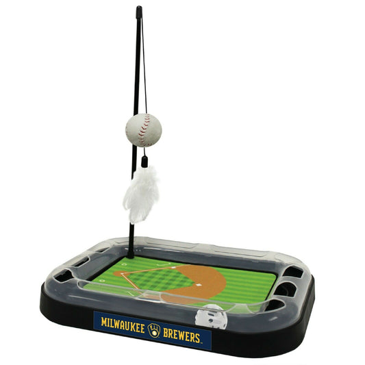 MLB Milwaukee Brewers CAT Scratcher Mat Toy with Catnip Plush & Feather Cat Toy 5-in-1 Kitty Toy