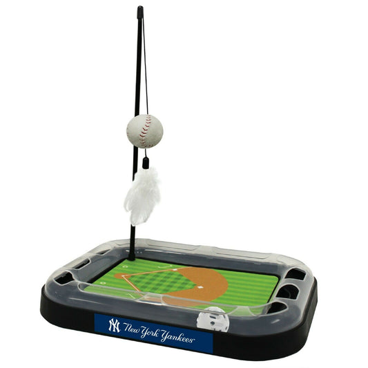 MLB New York Yankees CAT Scratcher Mat Toy with Catnip Plush & Feather Cat Toy 5-in-1 Kitty Toy