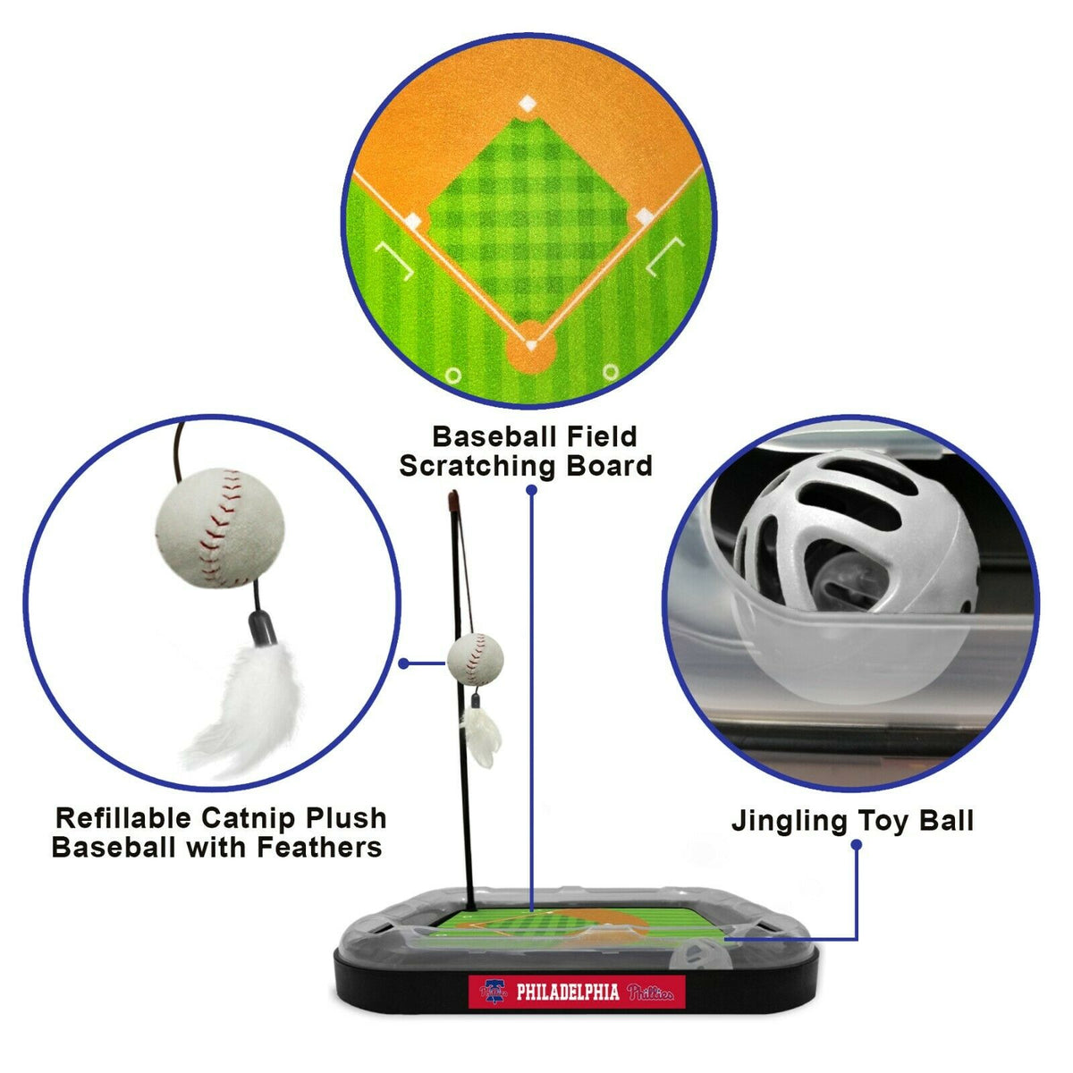 MLB Philadelphia Phillies CAT Scratcher Mat Toy with Catnip Plush & Feather Cat Toy 5-in-1 Kitty Toy — product image 2
