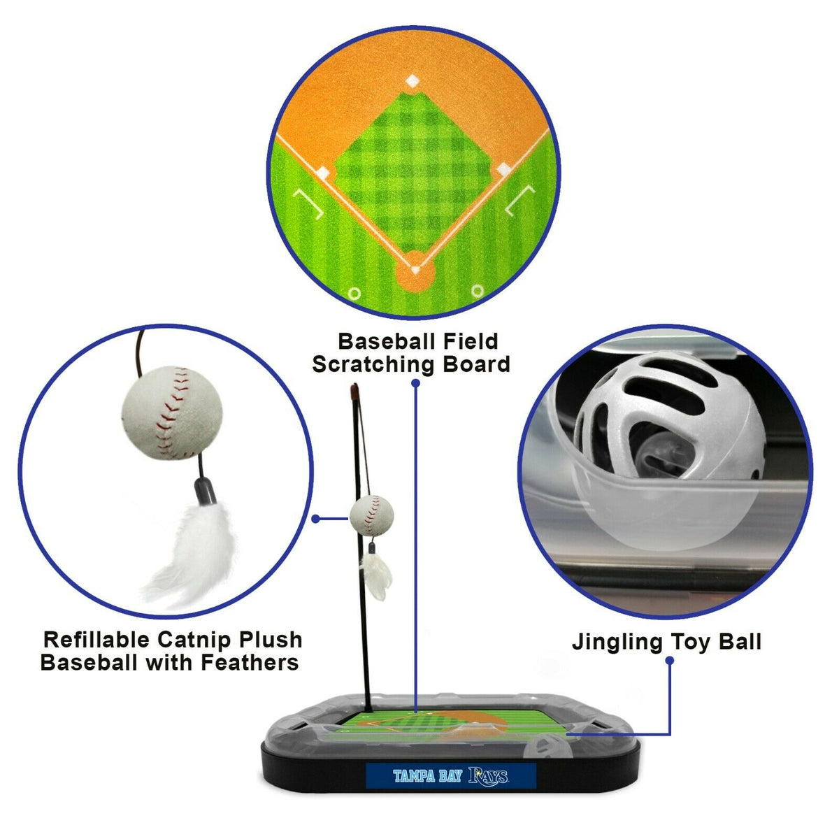 MLB Tampa Bay Rays CAT Scratcher Mat Toy with Catnip Plush & Feather Cat Toy 5-in-1 Kitty Toy — product image 2