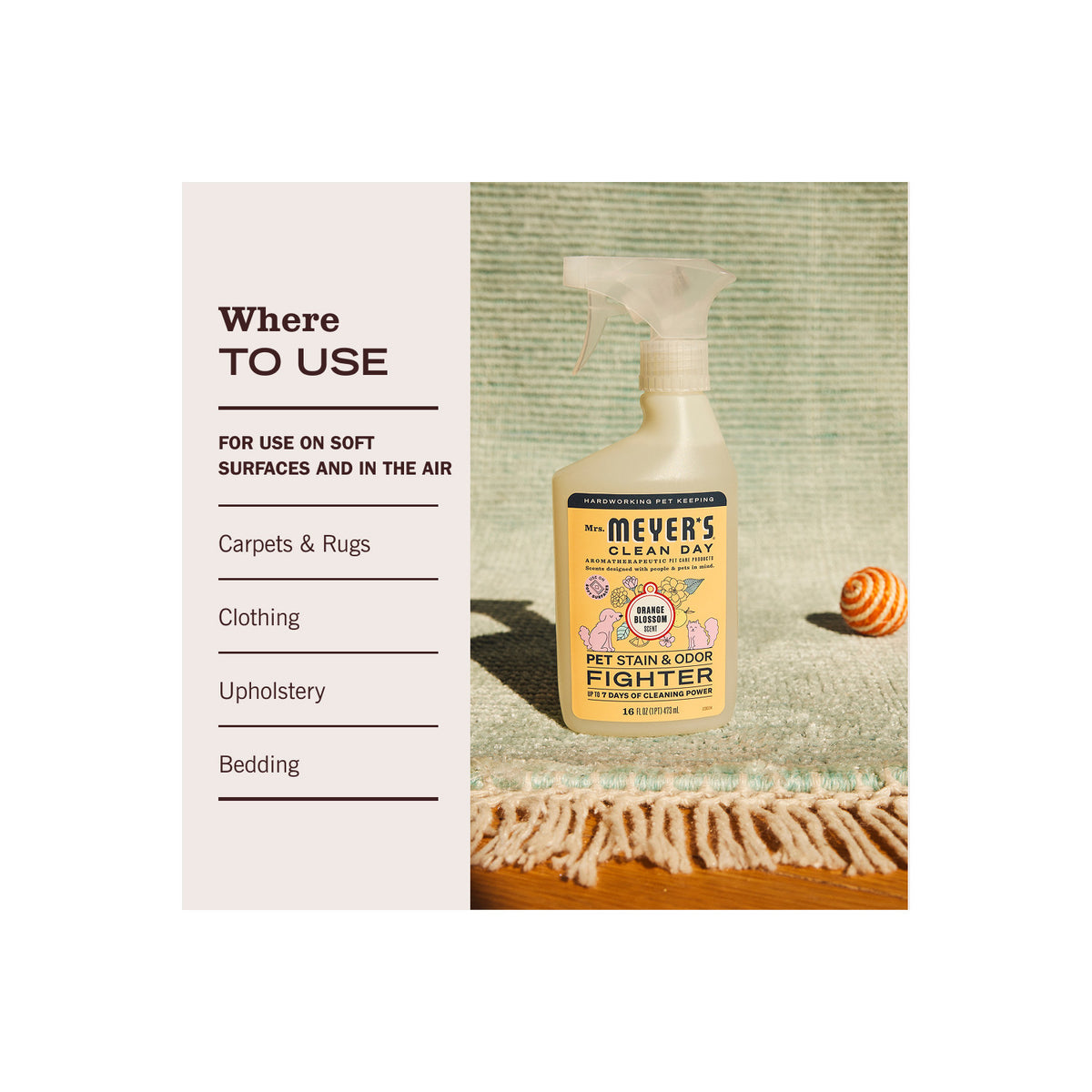 Mrs. Meyer's Clean Day Pet Stain & Odor Fighter,  Orange Blossom Scent, 16oz — product image 5