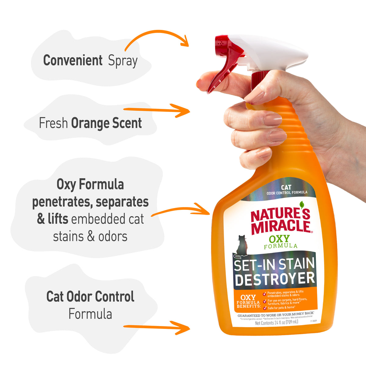 Nature’s Miracle Oxy Formula Set-In Stain Destroyer for Cats, Orange Scent, 24 oz — product image 4