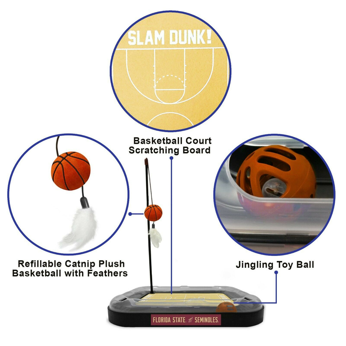 NCAA Florida State Seminoles CAT Scratcher Mat Toy with Catnip Plush & Feather Cat Toy 5-in-1 Kitty Toy — product image 2