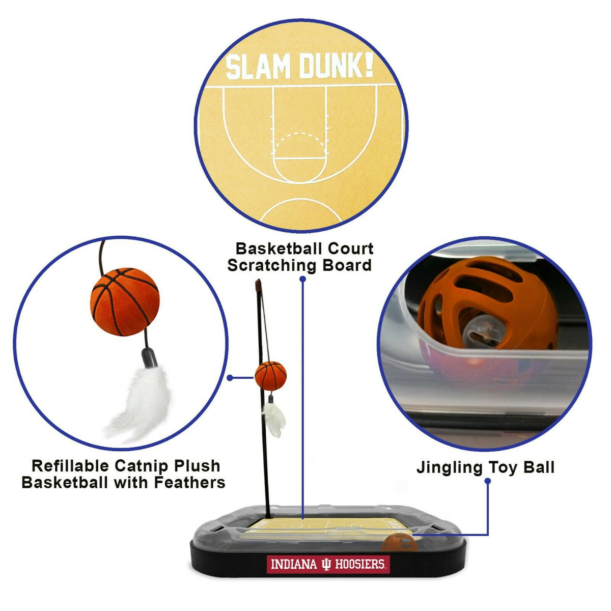 NCAA Indiana Hoosiers CAT Scratcher Mat Toy with Catnip Plush & Feather Cat Toy 5-in-1 Kitty Toy — product image 2