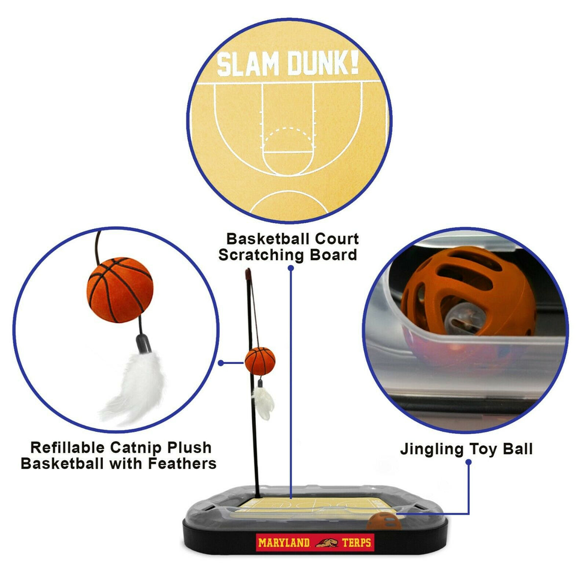 NCAA Maryland Terrapins CAT Scratcher Mat Toy with Catnip Plush & Feather Cat Toy 5-in-1 Kitty Toy — product image 2