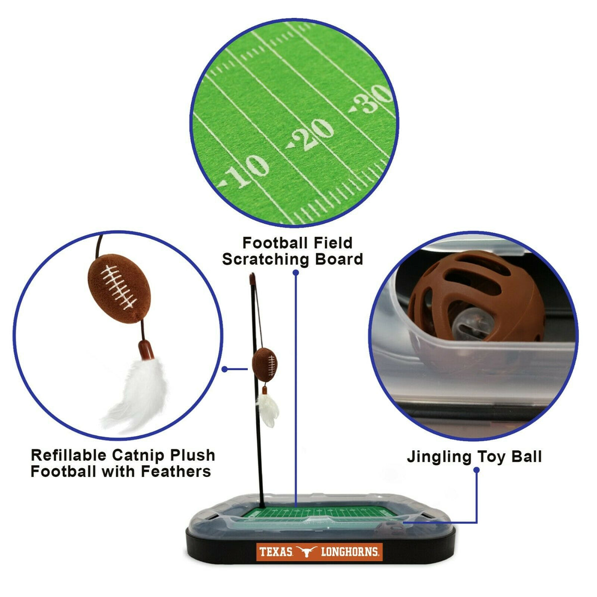 NCAA Texas Longhorns CAT Scratcher Toy with Catnip Plush & Feather Cat Toy 5-in-1 Kitty Toy — product image 2