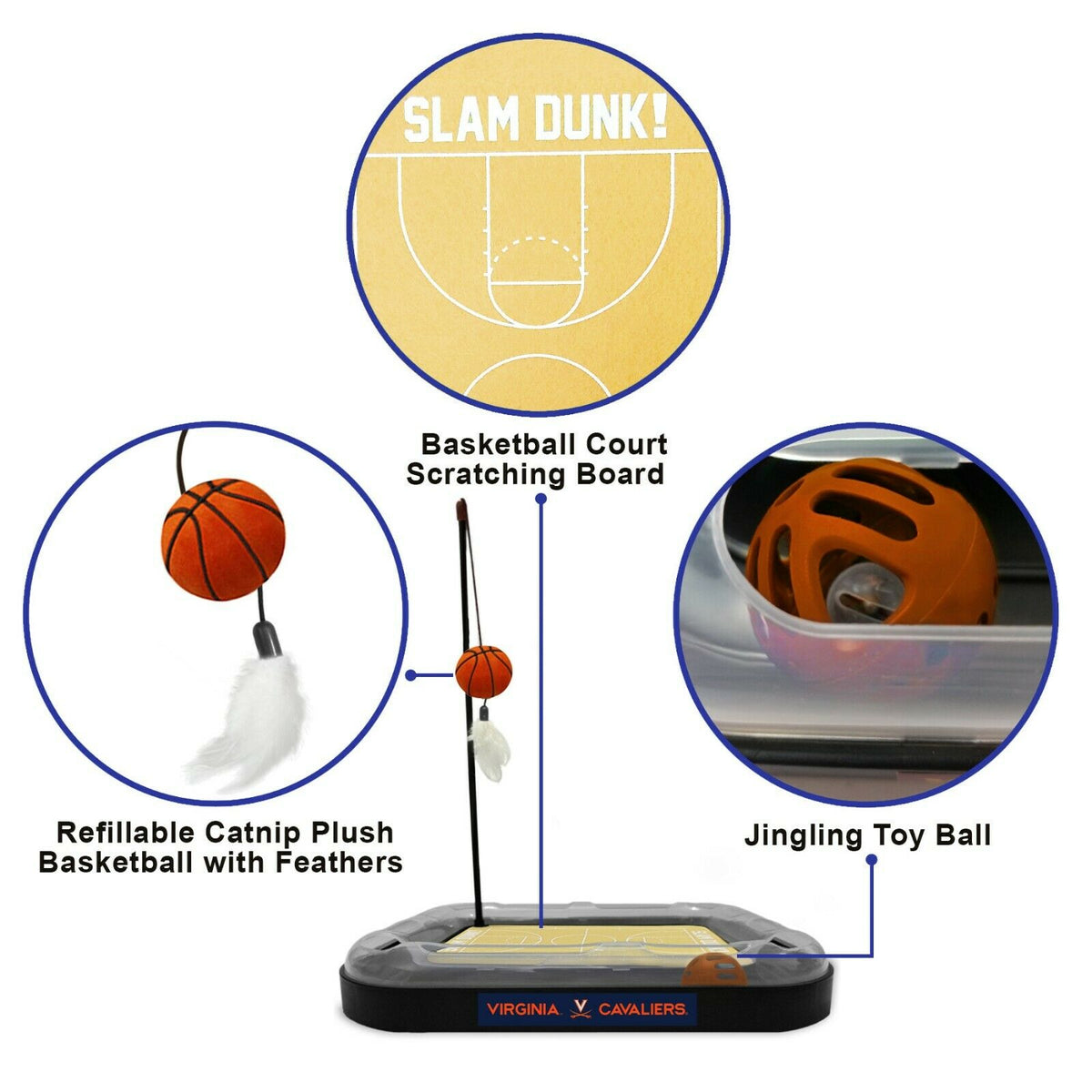 NCAA Virginia Cavaliers CAT Scratcher Mat Toy with Catnip Plush & Feather Cat Toy 5-in-1 Kitty Toy — product image 2