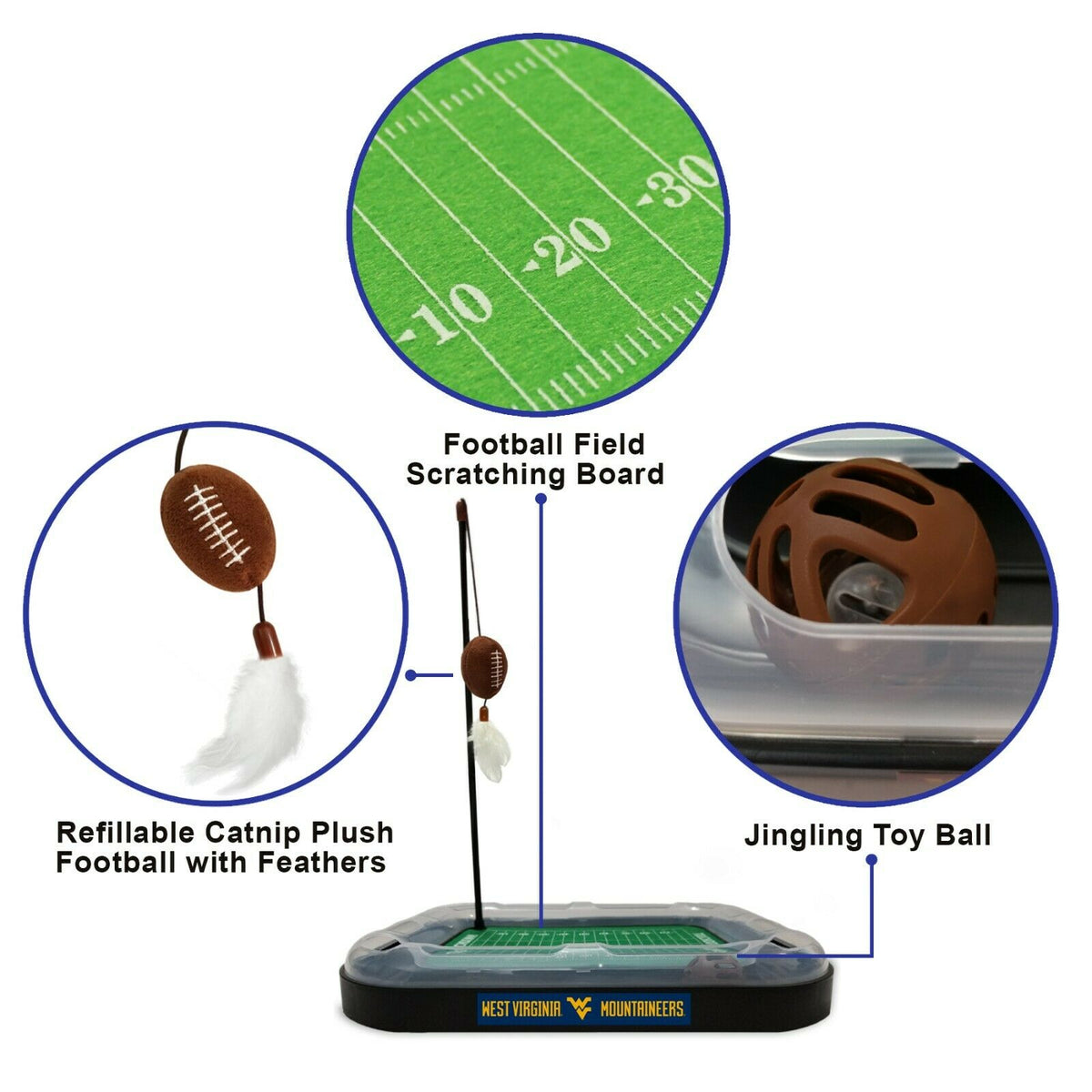 NCAA West Virginia Mountaineers CAT Scratcher Toy with Catnip Plush & Feather Cat Toy 5-in-1 Kitty Toy — product image 2