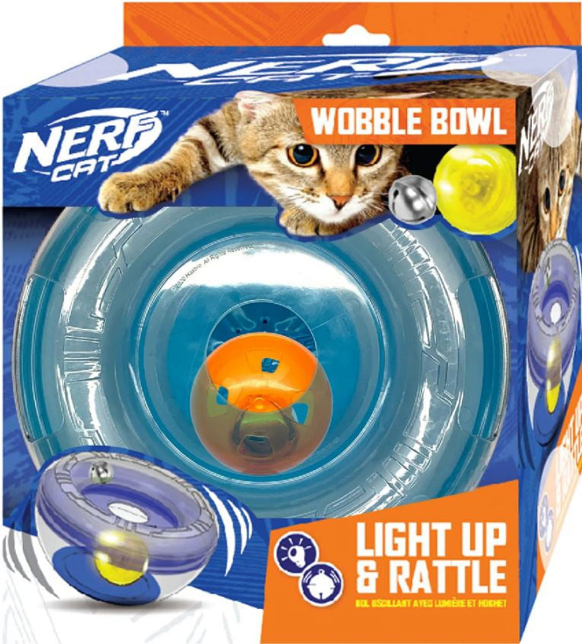 Nerf Cat Wobble Bowl – Light Up & Rattle Cat Toy with LED Ball & Bell Ball, 7 inch