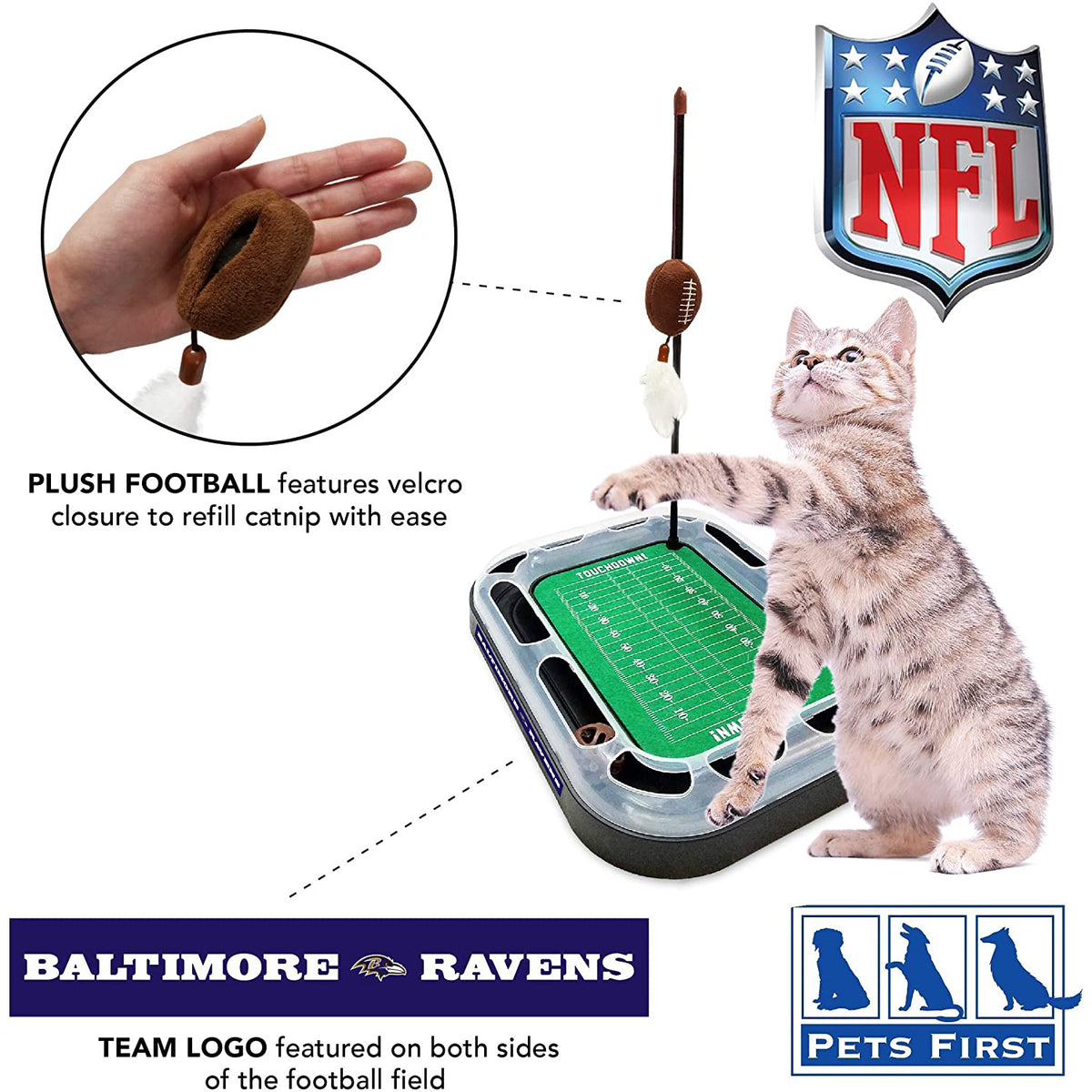 NFL Baltimore Ravens CAT Scratcher Toy with Catnip Plush & Feather Cat and Kitty Toy — product image 4