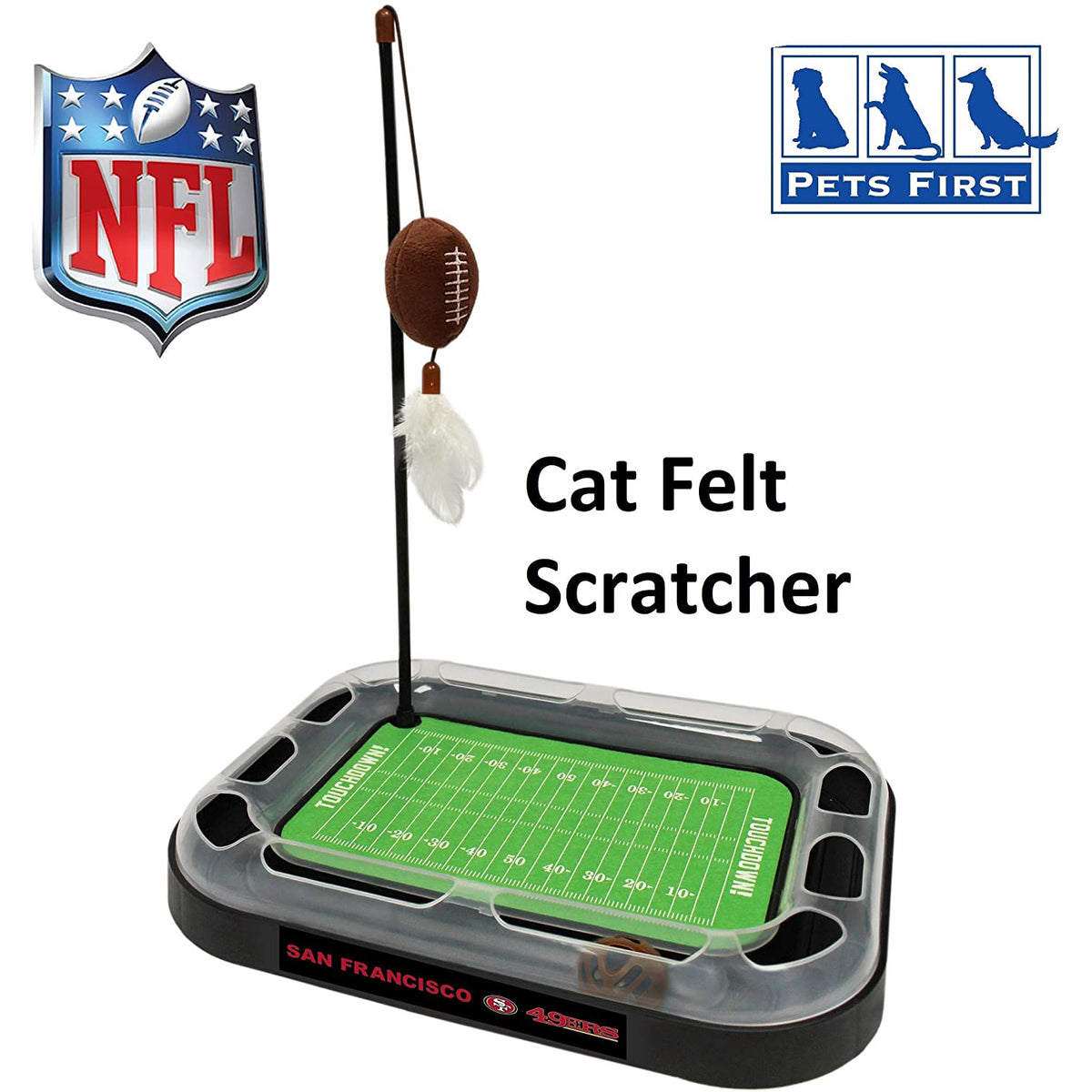 NFL San Francisco 49ers CAT Scratcher Toy with Catnip Plush & Feather Cat and Kitty Toy