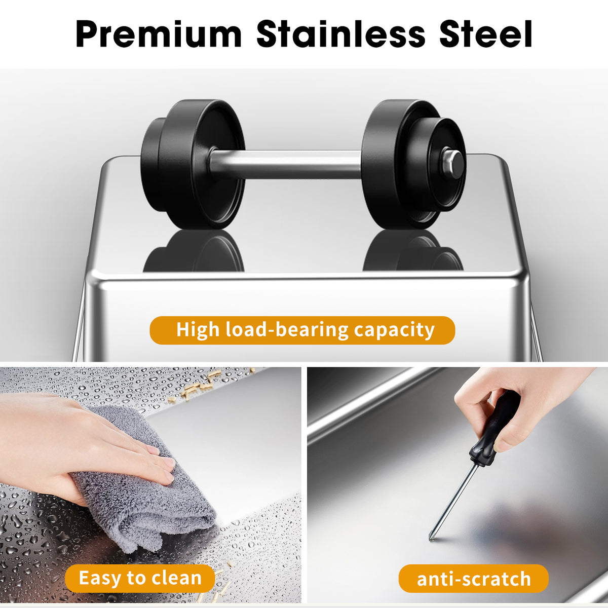 Odor-Resistant Stainless Steel Cat Litter Box with High-Sided Design and Litter Scoop, Easy to Clean and Durable, Black and Silver — product image 3