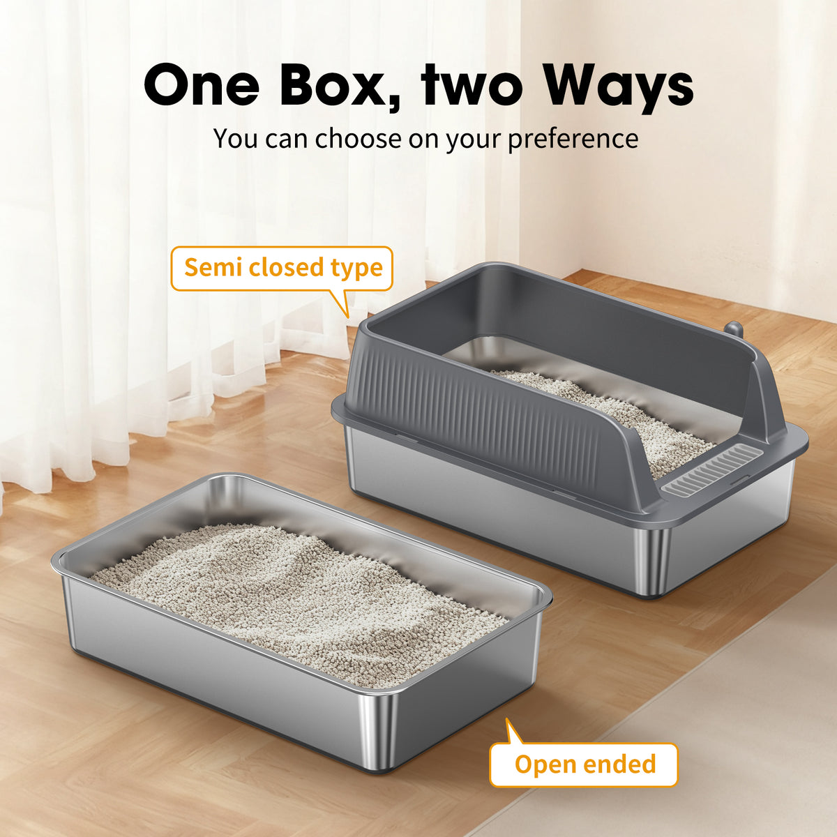 Odor-Resistant Stainless Steel Cat Litter Box with High-Sided Design and Litter Scoop, Easy to Clean and Durable, Black and Silver — product image 8