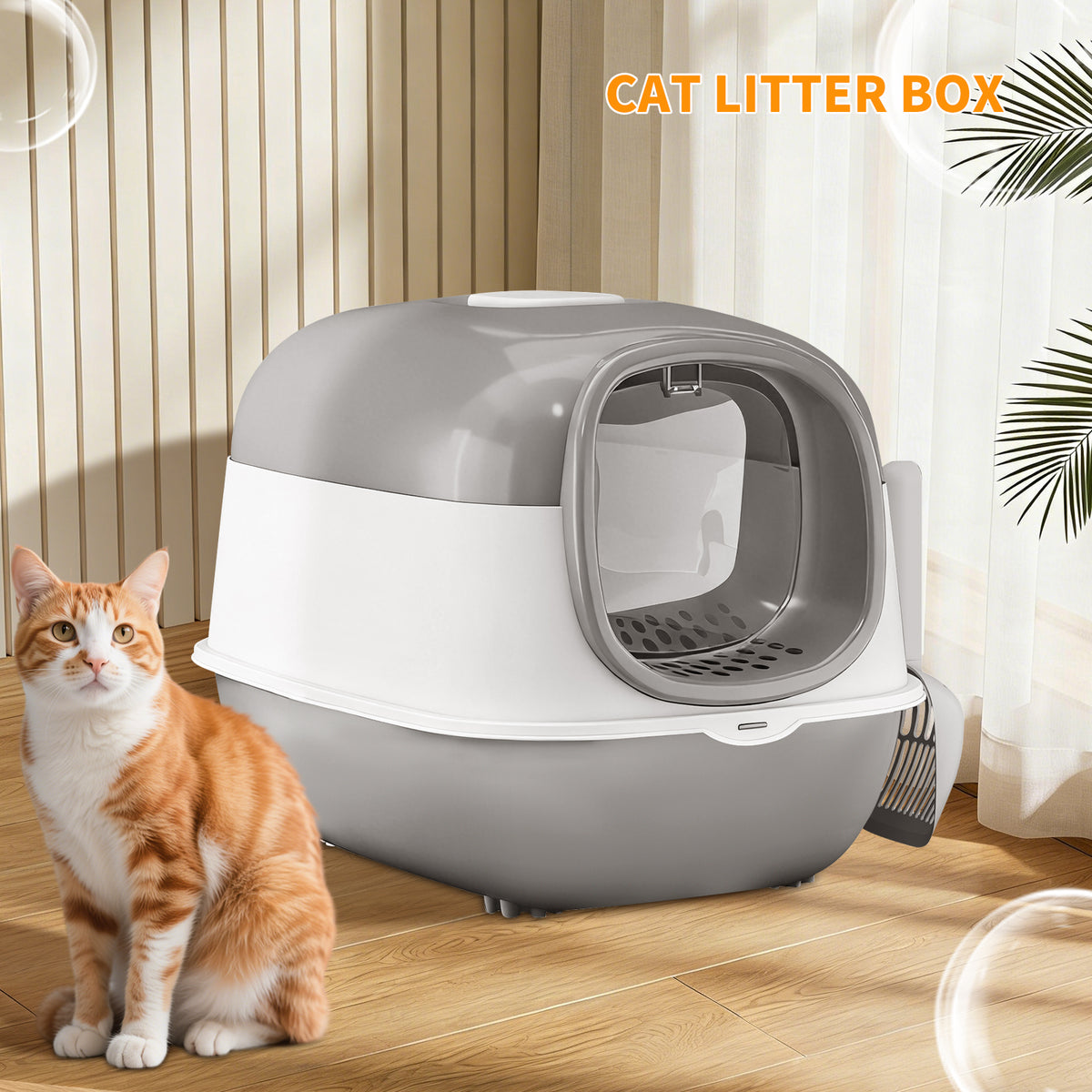 Open Design Transparent Cat Litter Box, Large Capacity Easy Entry Kitty Litter Pan with Cleaning Scoop, Sleek Modern Decorative Pet Toilet for Indoor Cats
