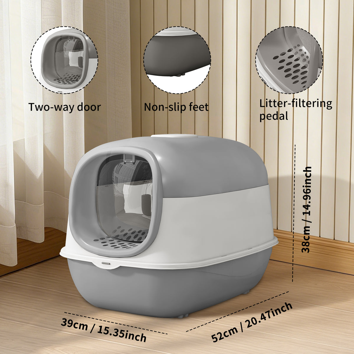 Open Design Transparent Cat Litter Box, Large Capacity Easy Entry Kitty Litter Pan with Cleaning Scoop, Sleek Modern Decorative Pet Toilet for Indoor Cats — product image 2