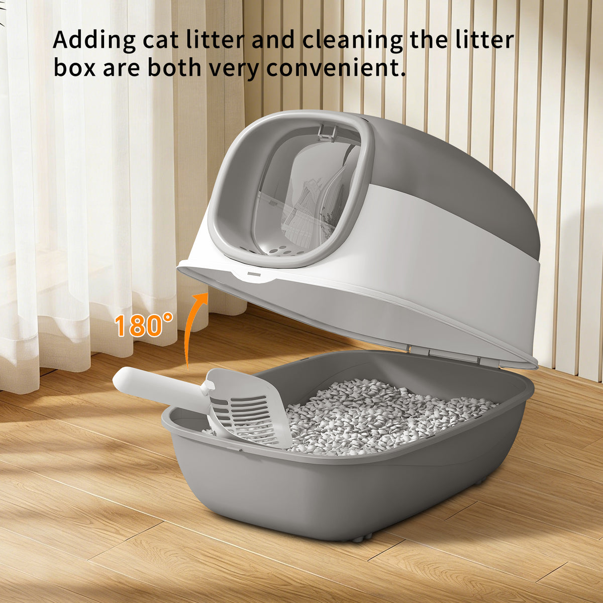 Open Design Transparent Cat Litter Box, Large Capacity Easy Entry Kitty Litter Pan with Cleaning Scoop, Sleek Modern Decorative Pet Toilet for Indoor Cats — product image 5