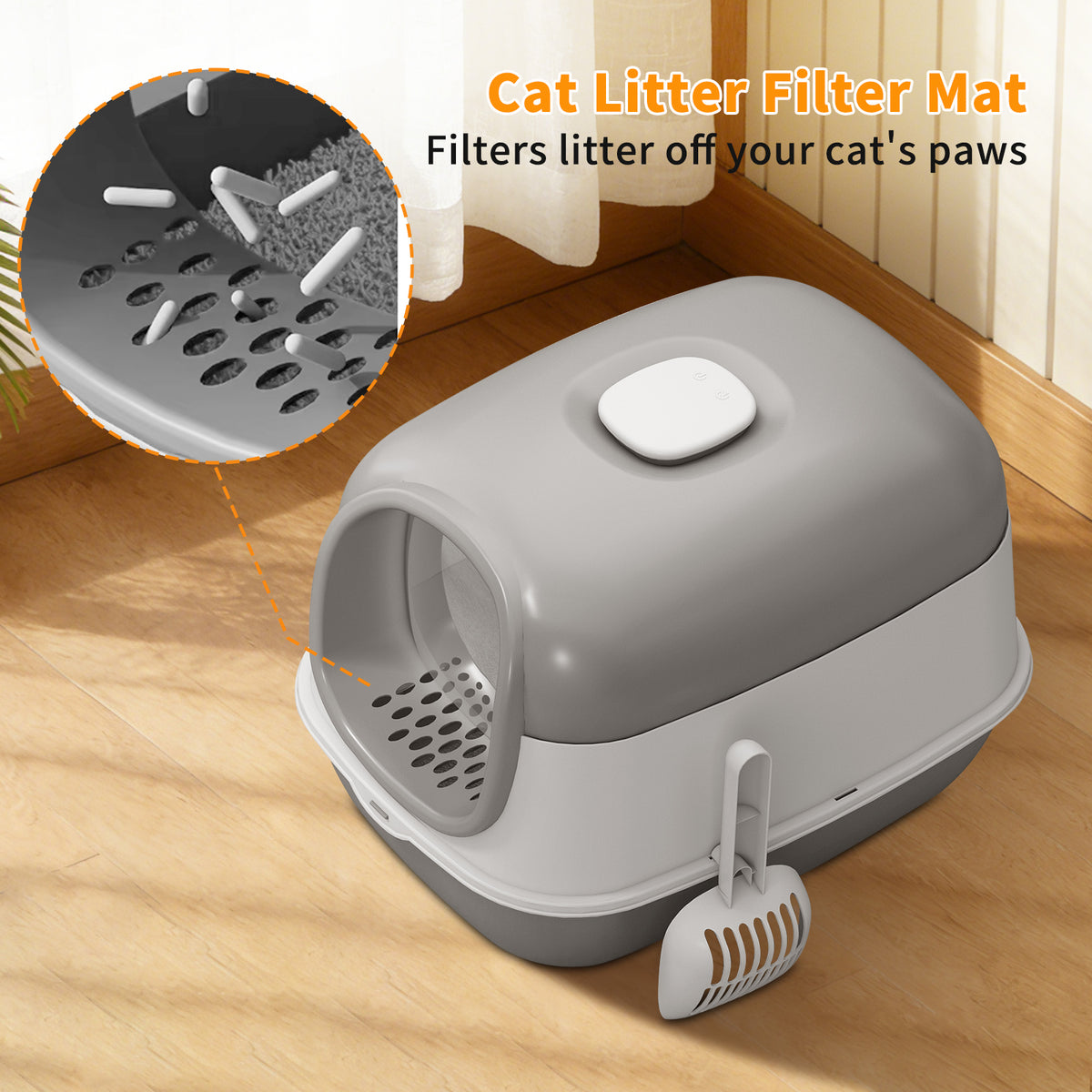 Open Design Transparent Cat Litter Box, Large Capacity Easy Entry Kitty Litter Pan with Cleaning Scoop, Sleek Modern Decorative Pet Toilet for Indoor Cats — product image 6