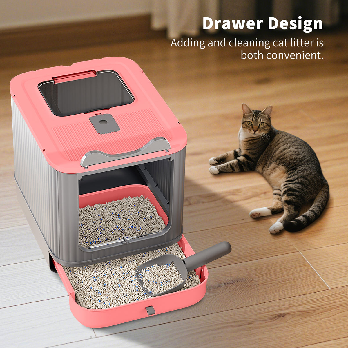Open Design Transparent Cat Litter Box, Large Spacious Kitty Litter Pan with Cleaning Scoop, Sleek Modern Decorative Pet Toilet Easy Access Durable Safe for Indoor Cats — product image 6