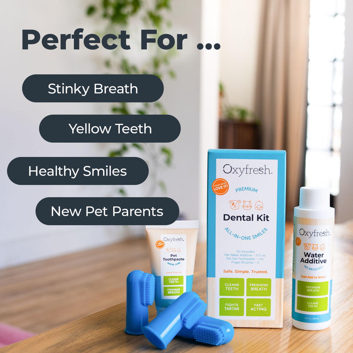 Oxyfresh Premium Pet Dental Kit, Easy Dog & Cat Fresh Breath & Teeth Cleaning Solution, Vet Formulated Toothpaste 1oz, Water Additive 3oz, & 3 Brushes — product image 4