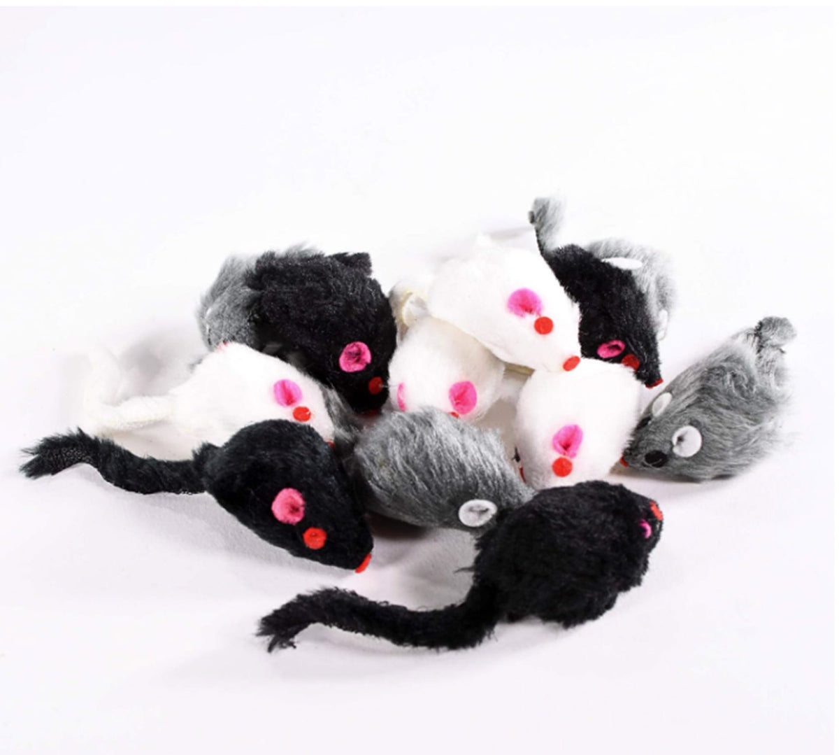 Penn-Plax Play Fur Mice Cat Toys, Mixed Bag of 12 Play Mice, 3 Color Variety Pack, Black and White — product image 7