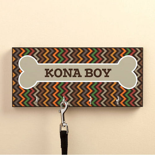 Personalized Brown Chevron Leash Hanger