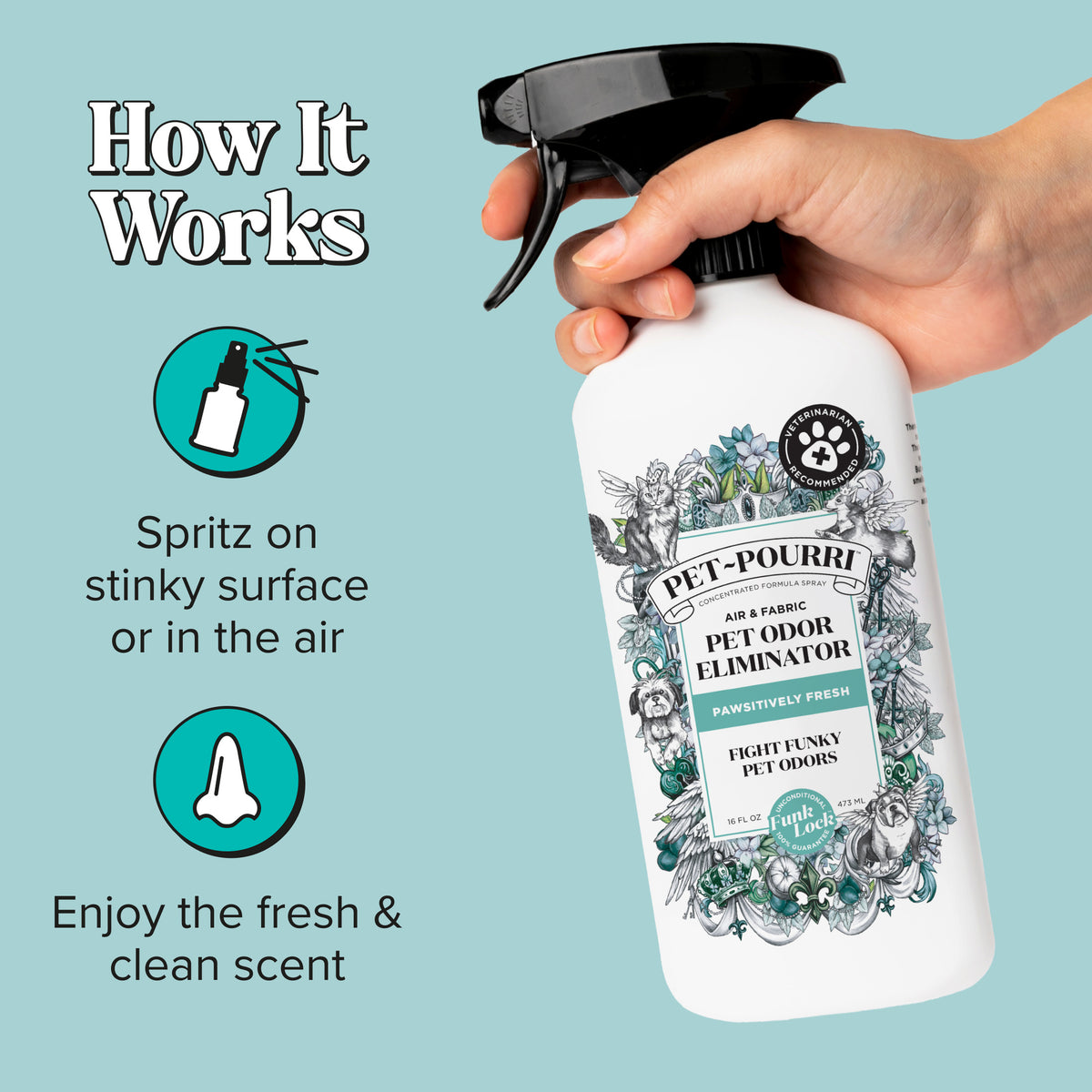 Pet~Pourri Pawsitively Fresh Pet & Home Deodorizer Spray, Jasmine + Fresh Air + Pear, 16 fl oz — product image 5