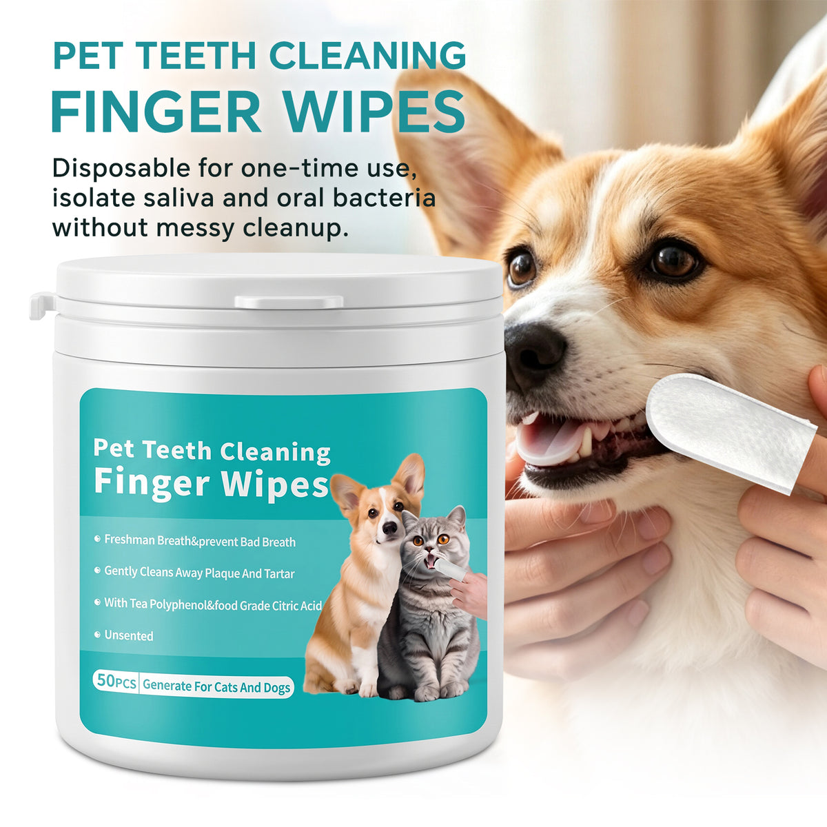 Pet Teeth Cleaning Finger Wipes, Eye Wipes, Paw Cleaner Foam, Ear Drops, Deodorizing Spray, Pet Glove Wipes Kit for Dogs & Cats — product image 5