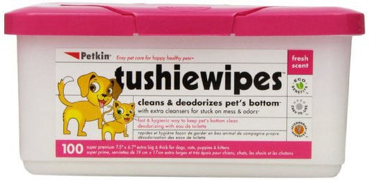 Petkin Tushie Wipes 100 Count - Extra Large, Deodorizing and Vet Approved for Cats & Dogs