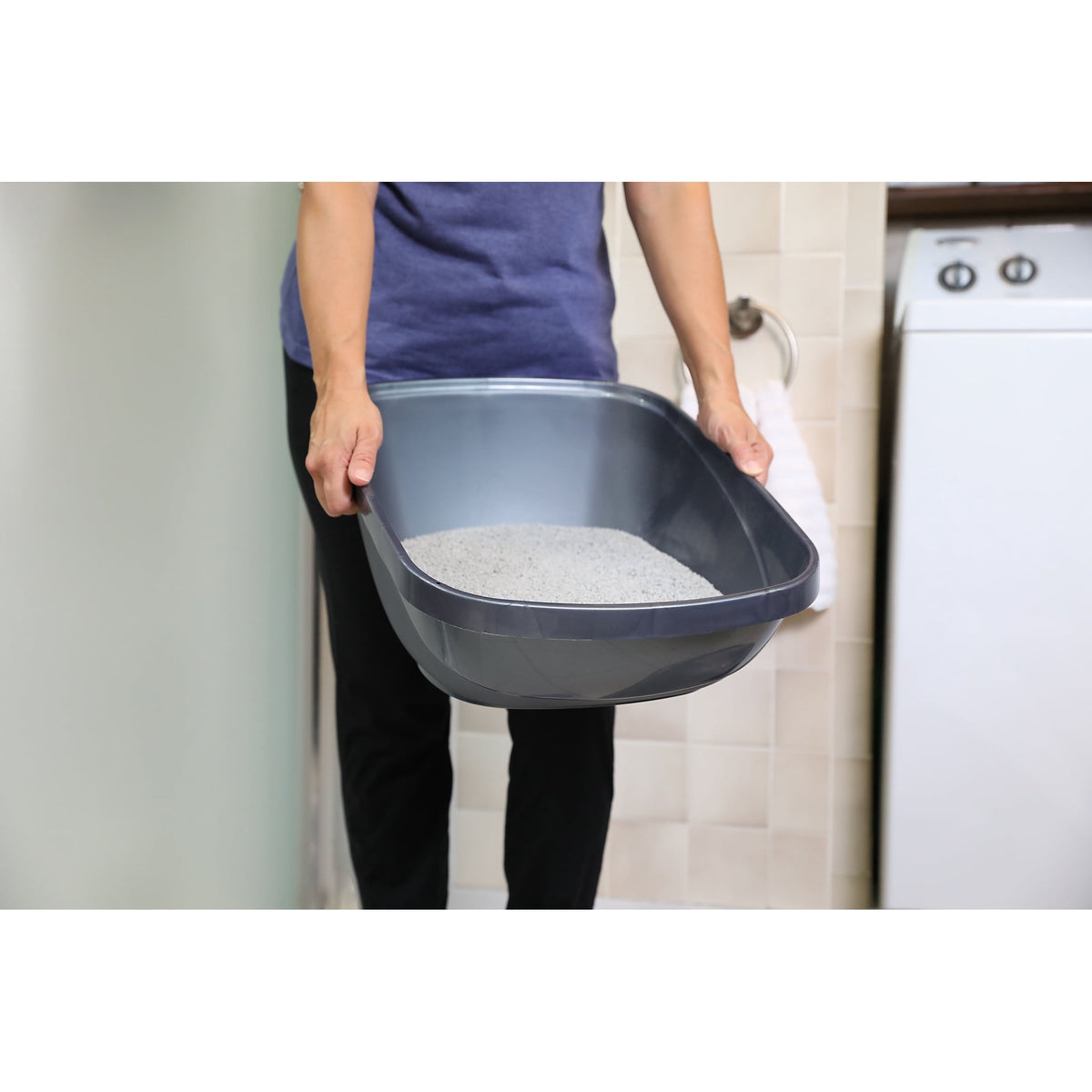 Petmate Basic Hooded Enclosed Cat Litter Pan Covered Plastic Box with Door, Large, Blue Silver — product image 2