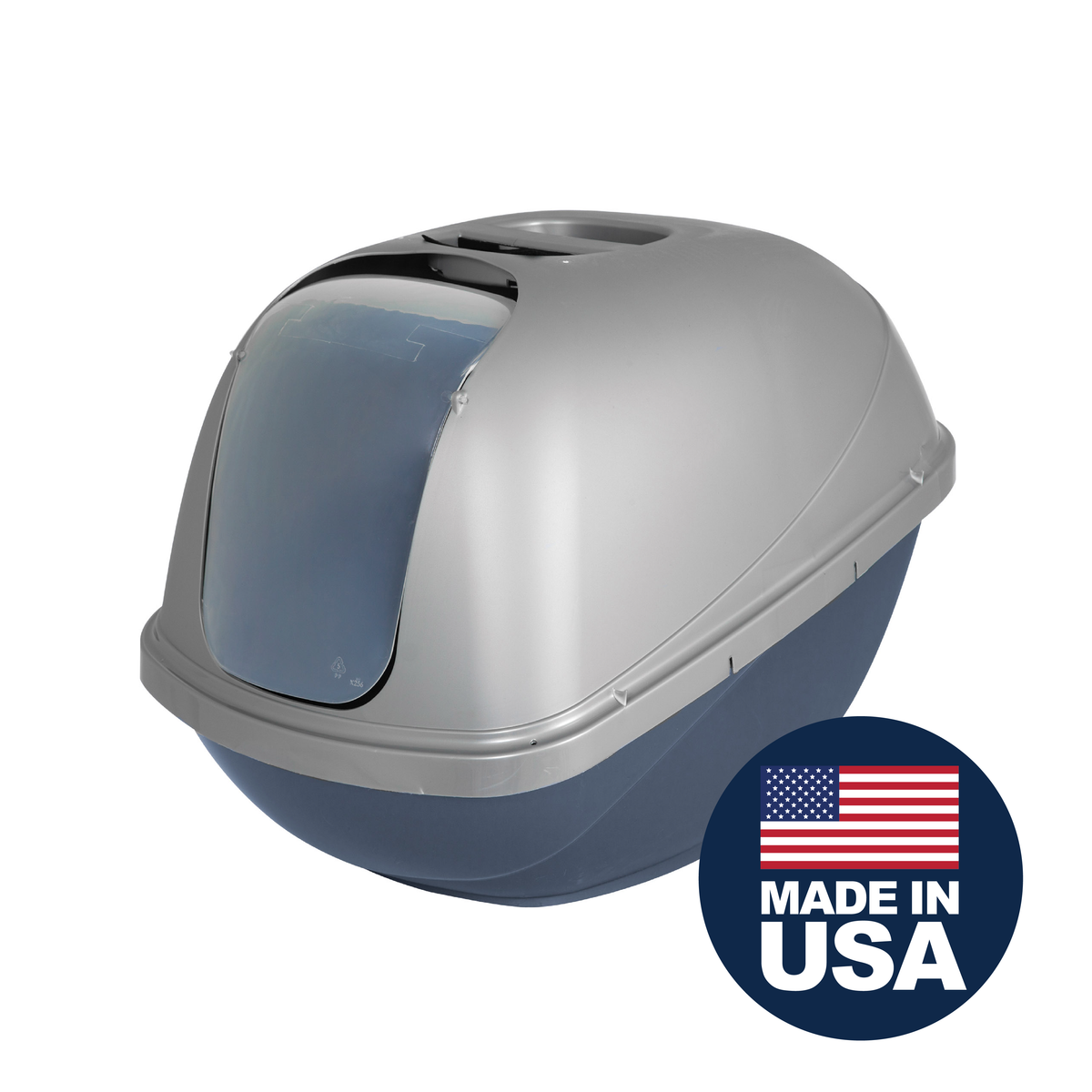 Petmate Basic Hooded Enclosed Cat Litter Pan Covered Plastic Box with Door, Large, Blue Silver — product image 3