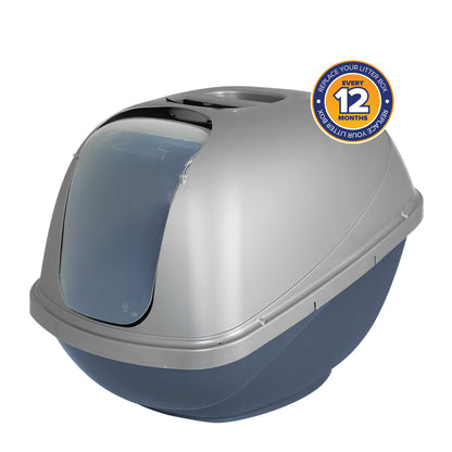 Petmate Basic Hooded Enclosed Cat Litter Pan Covered Plastic Box with Door, Large, Blue Silver — product image 5