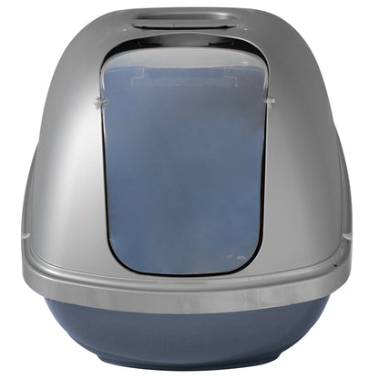 Petmate Basic Hooded Enclosed Cat Litter Pan Covered Plastic Box with Door, Large, Blue Silver — product image 7