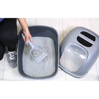 Petmate Basic Hooded Enclosed Cat Litter Pan Covered Plastic Box with Door, Large, Blue Silver — product image 8