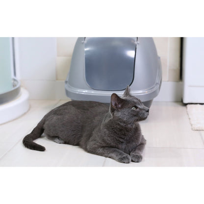 Petmate Basic Hooded Enclosed Cat Litter Pan Covered Plastic Box with Door, Large, Blue Silver — product image 9