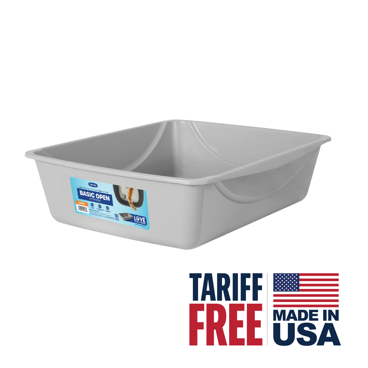 Petmate Basic Open Top Entry Cat Litter Pan Plastic Rimmed Box, Large, Gray — product image 3
