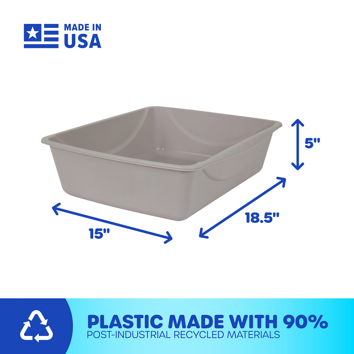 Petmate Basic Open Top Entry Cat Litter Pan Plastic Rimmed Box, Large, Gray — product image 6