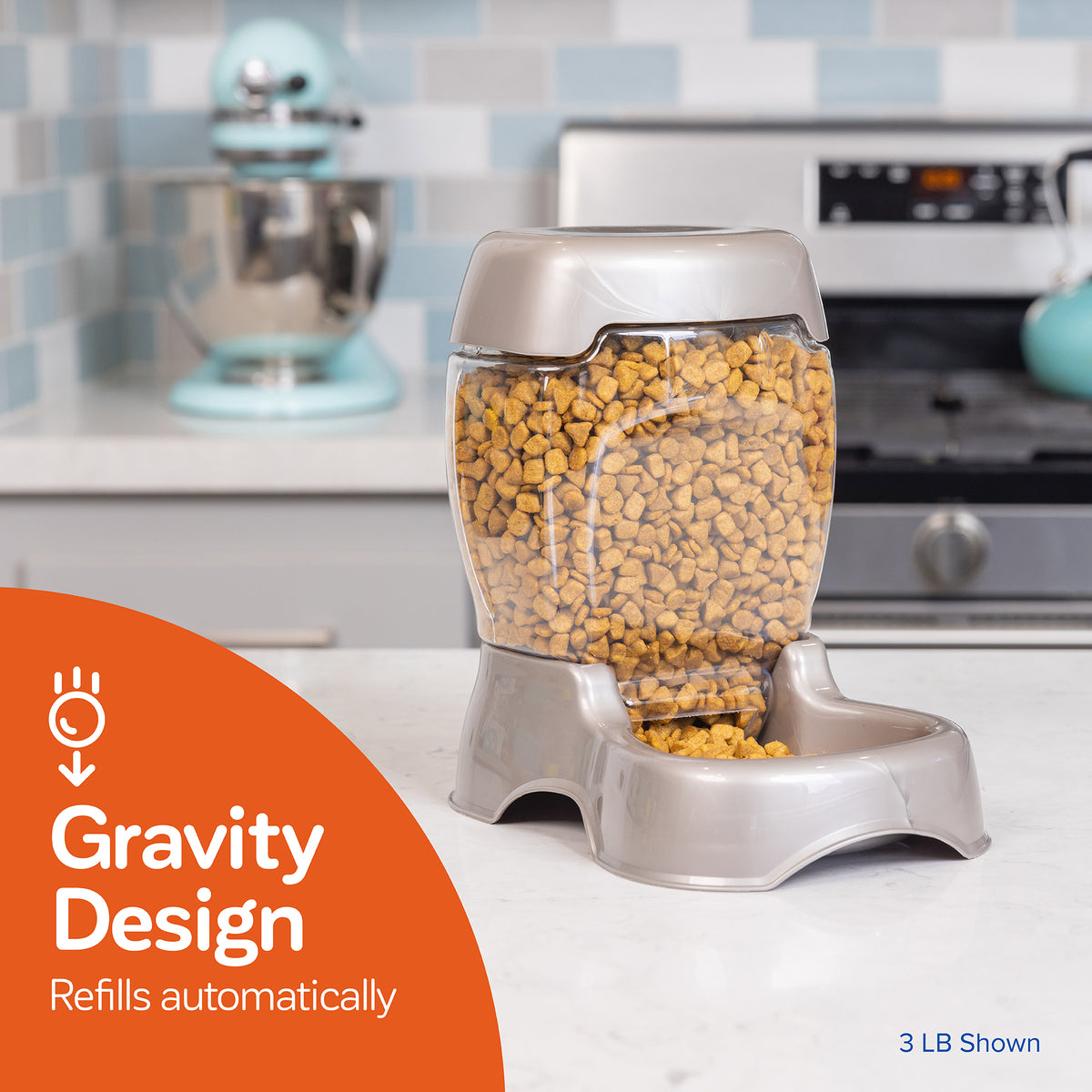 Petmate Pet Cafe Gravity Automatic Feeder Dry Dog Food Dispenser for Cats and Dogs, Small, 3 lb, Tan — product image 4