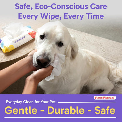 PetsWorld Pet Wipes for Dogs & Cats | Unscented, Hypoallergenic, Alcohol-Free, Plant-Based Fibers, Thick & Durable, Textured Grooming Wipes | Safe for Sensitive Skin & Daily Use - 600 Count — product image 2