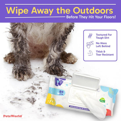 PetsWorld Pet Wipes for Dogs & Cats | Unscented, Hypoallergenic, Alcohol-Free, Plant-Based Fibers, Thick & Durable, Textured Grooming Wipes | Safe for Sensitive Skin & Daily Use - 600 Count — product image 3