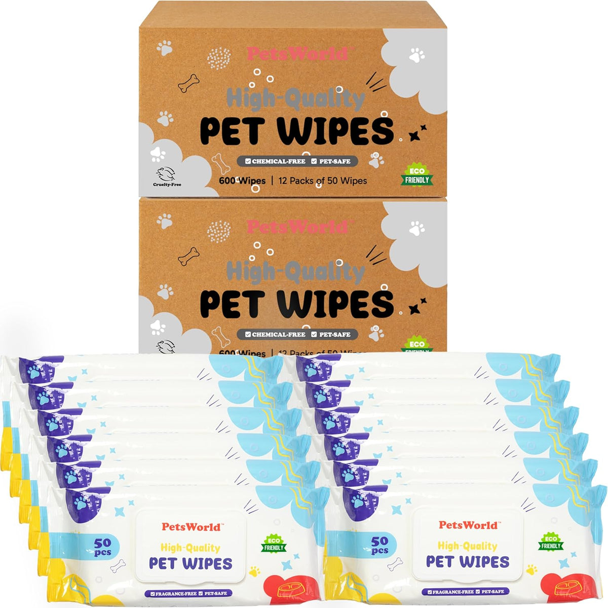 PetsWorld Pet Wipes for Dogs & Cats | Unscented, Hypoallergenic, Alcohol-Free, Plant-Based Fibers, Thick & Durable, Textured Grooming Wipes | Safe for Sensitive Skin & Daily Use - 600 Count — product image 9